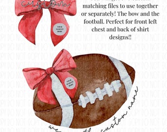 Design di mascotte personalizzato, nome della scuola personalizzato, pallone da football e fiocco, mascotte personalizzata, nome della squadra personalizzato, fiocco ad acquerello, png, sublimazione, design digitale