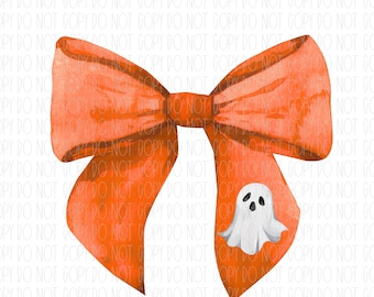 Halloween bow, Halloween, ghost, preppy, orange bow, girly shirt design, sublimation, png, digital design