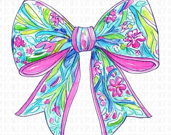 Fiocco preppy, fiocco floreale, fiocco civettuolo colorato ad acquerello, fiocco femminile, fiocco estivo, png, sublimazione, design digitale