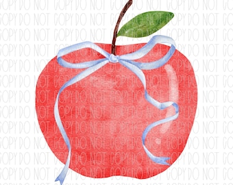 apple coquette bow, Back to school, coquette bow, watercolor apple, preppy, png, sublimation, digital design