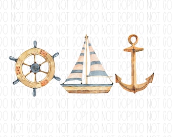 Náutico, ancla, vela, velero, náutico ateo, acuarela, png, sublimación, diseño digital