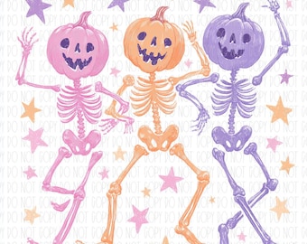 Cute Skeletons, preppy Halloween skeletons, Halloween, dancing skeletons, sublimation, DTF, PNG, digital design