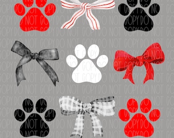 Red and Black Wildcat coquette, mascot, preppy, wildcats, paw, collage, png, watercolor bow, sublimation, digital design