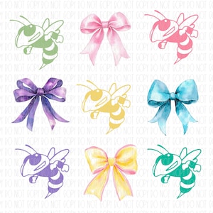 Yellow jackets, jackets, hornets, coquette, mascot, preppy, colorful collage, png, watercolor bow, sublimation, digital design