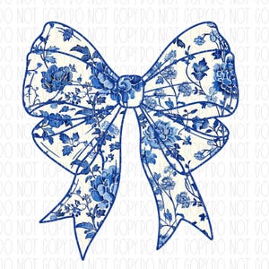 Lazo chinoiserie, lazo coquette Grandmillennial, lazo azul blanco, lazo de despedida de soltera, toile, lazo femenino, png, sublimación, diseño digital