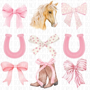 Coquette Horse, Equestrian, Equine, Horse Coquette Bow, horse collage, watercolor bows, Digital Download, sublimation, PNG