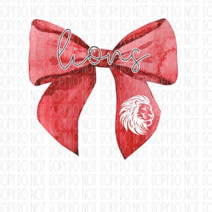 Lions mascot coquette, spirit wear, Sardis Lions, mascot, coquette, watercolor bow, png, sublimation, digital design