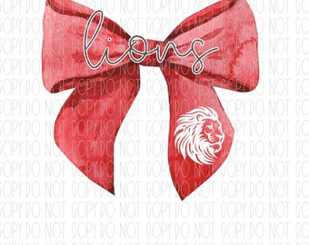 Lions mascot coquette, spirit wear, Sardis Lions, mascot, coquette, watercolor bow, png, sublimation, digital design