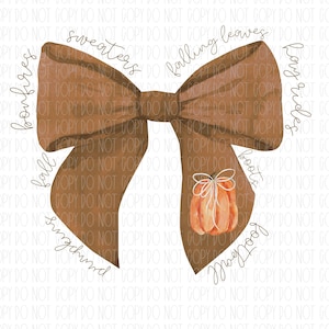 Fall Coquette bow, autumn, Fall, watercolor, pumpkin, brown bow, sublimation, png, digital design