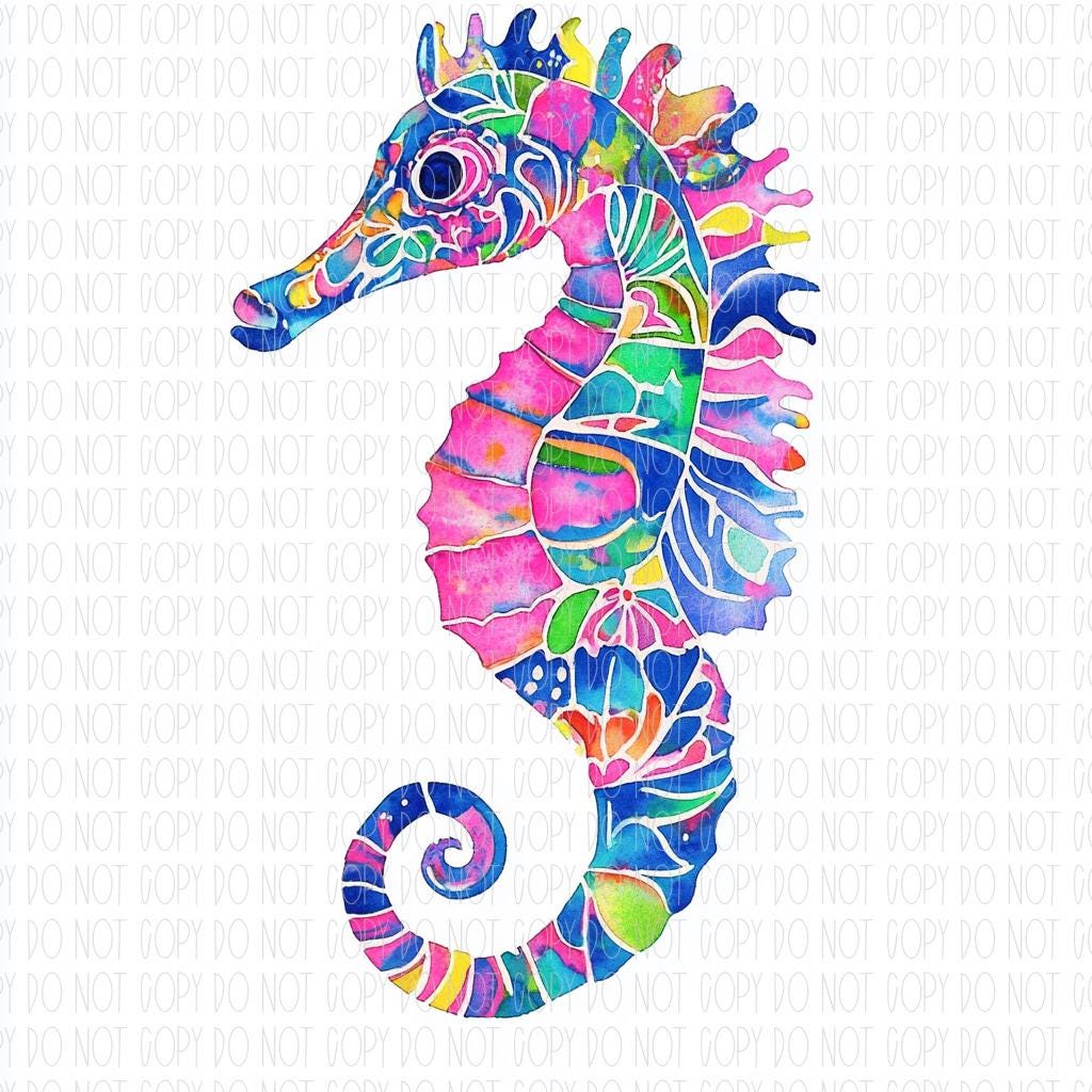 Preppy seahorse, floral seahorse, beach vibes, colorful seahorse, coastal, summer girly, coastal summer, png, sublimation, digital design