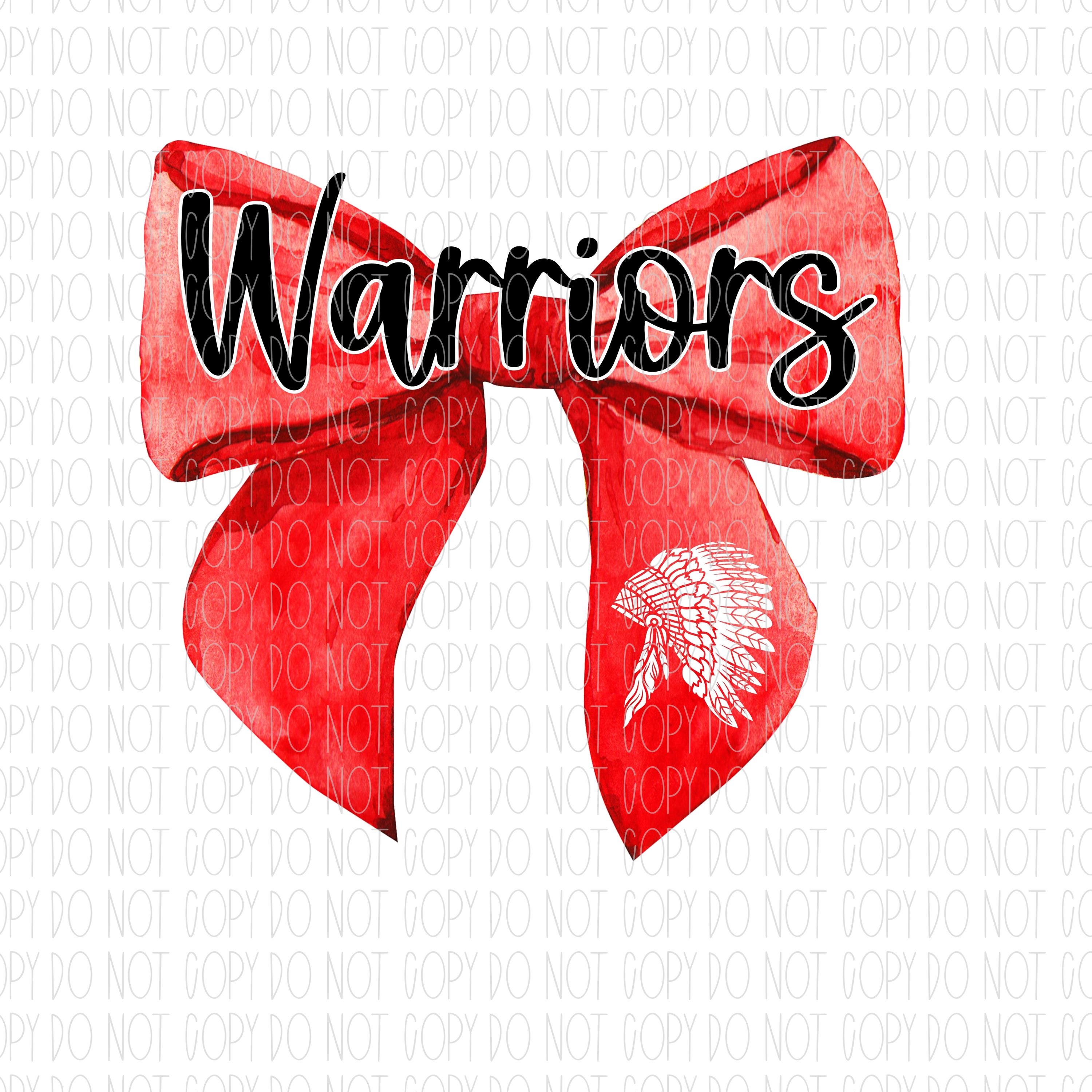 Warriors mascot coquette bow, watercolor, red, red and black warriors, preppy bow, warriors spirit wear, png, sublimation, digital design