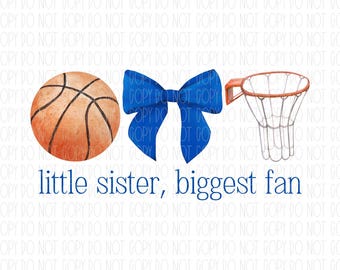 Kleine Schwester größter Fan, Basketball Schwester, Basketball, blau, Aquarell Kokette Bogen, Sublimation, DTF, PNG, digitales Design