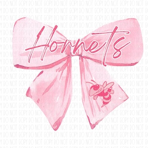 Hornets mascot, pink coquette bow, watercolor, preppy, png, sublimation, digital design