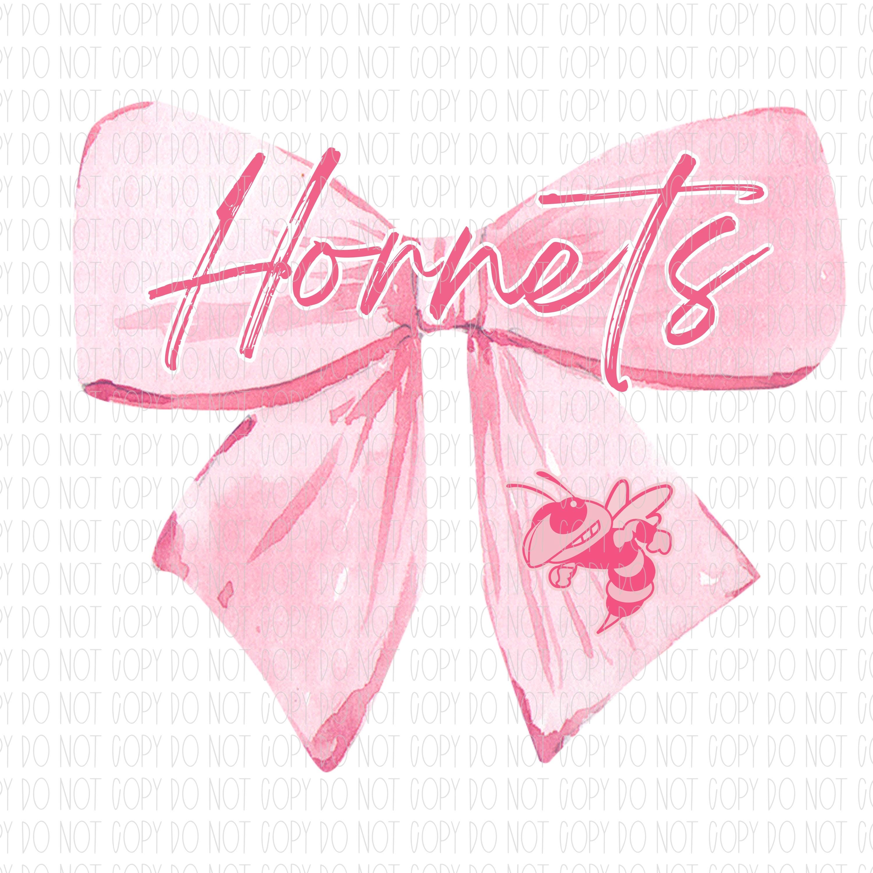 Hornets mascot, pink coquette bow, watercolor, preppy, png, sublimation, digital design