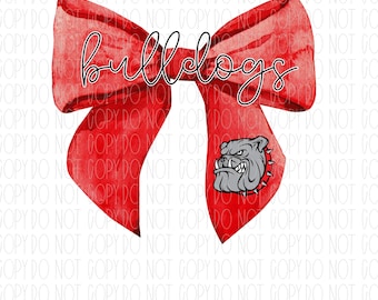 Bulldogs mascot coquette, spirit wear, Bulldogs, red, black, mascot, coquette, watercolor bow, png, sublimation, digital design