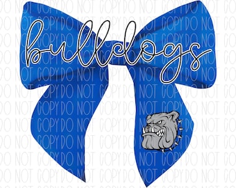 Bulldogs mascot coquette, spirit wear, Bulldogs, royal blue, mascot, coquette, watercolor bow, png, sublimation, digital design