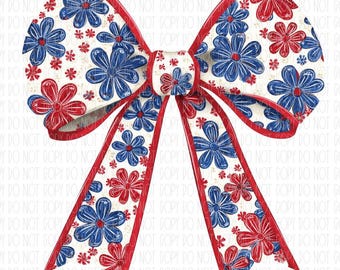Kwiatowa kokarda patriotyczna, amerykańska kokietka, kokarda patriotyczna, dziewczęca kokarda patriotyczna, kwiatowa kokarda USA, DTF, PNG, pobieranie cyfrowe, sublimacja
