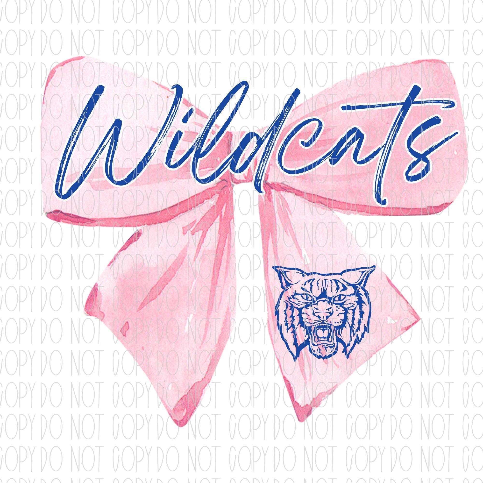 Wildcats pink mascot, pink coquette bow, watercolor, blue, preppy, png, sublimation, digital design