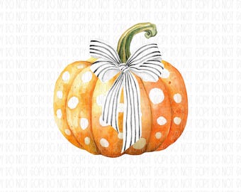 Polka dot pumpkin, fall bow, coquette bow, black white bow, girly pumpkin, preppy fall, Sublimation, png, digital design