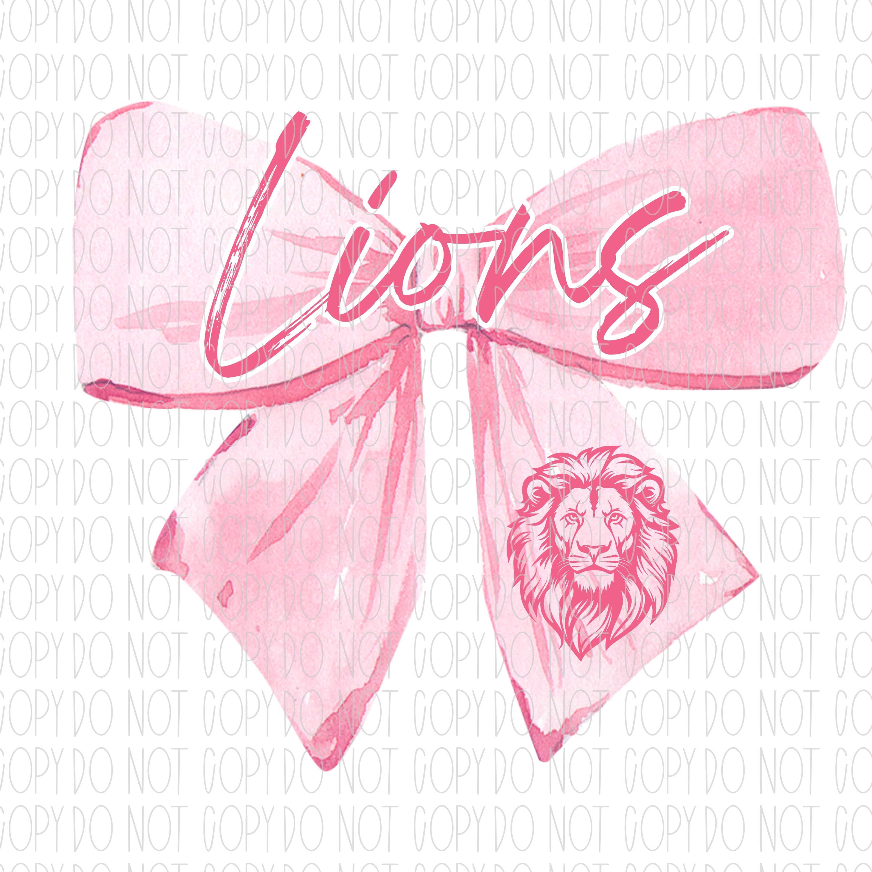 Lions pink mascot, pink coquette bow, watercolor, preppy, png, sublimation, digital design
