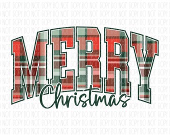 Op de afbeelding: Een kerstafbeelding met de woorden "MERRY Christmas". Het woord "MERRY" staat in een vetgedrukte lettertype in collegestijl, gevuld met een rood, groen en wit geruit patroon. "Christmas" staat in een cursief lettertype en voegt een vleugje elegantie toe.