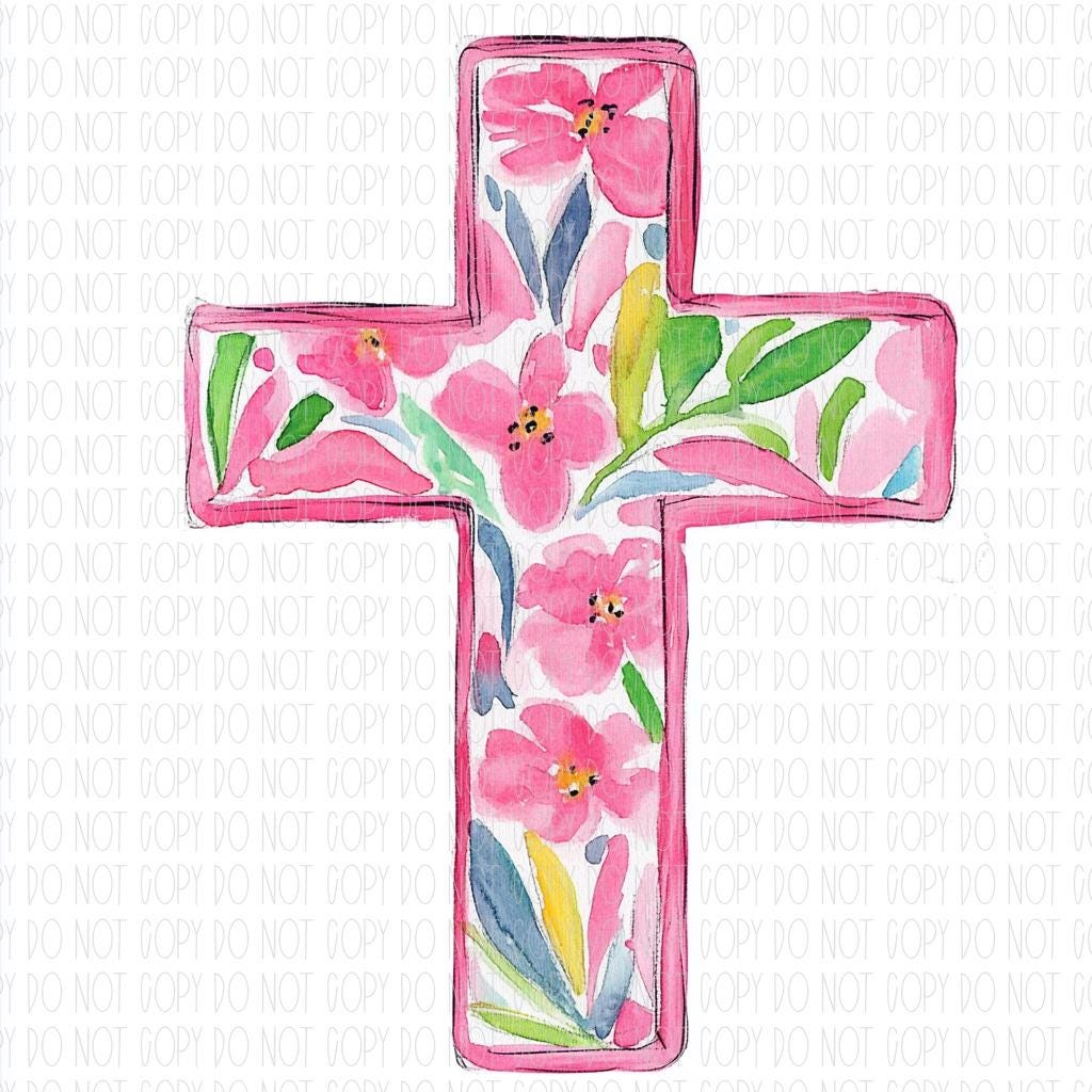 Pink Floral Cross, Watercolor Cross, Preppy Cross, Watercolor Floral ...