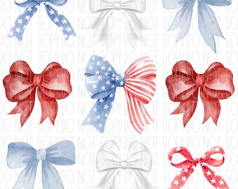 Patriotic Bows, Red White Blue, Girly 4th of July, America, coquette bows, preppy bow collage, DTF, PNG, Digital Download, Sublimation