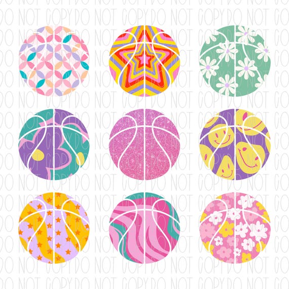 Funky retro basketballs, colorful basketballs, girly, preppy, png, sublimation, digital design