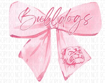 Bulldogs pink mascot, pink coquette bow, watercolor, preppy, sublimation, DTF, PNG, digital design