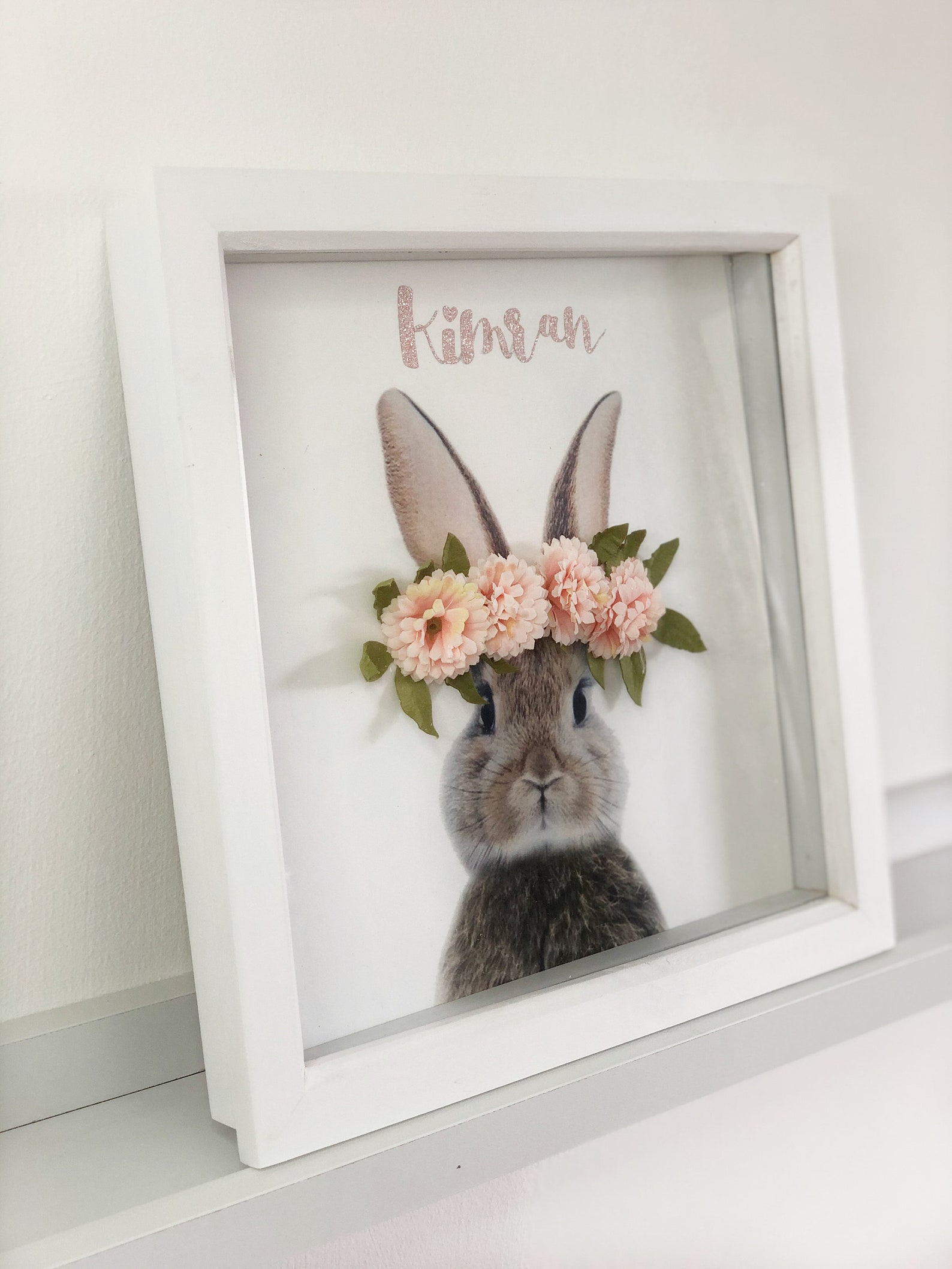 Cute Personalised Bunny photo frames White frame 30cm x 30cm Etsy