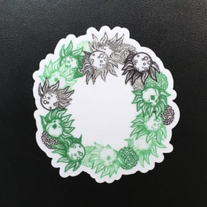 Moon Flowers & Skull Daisies Wreath - 3" Durable Vinyl Decal - Circle of Foliage - Moon - Skull - Flowers - Original Artwork by Jessica Lied