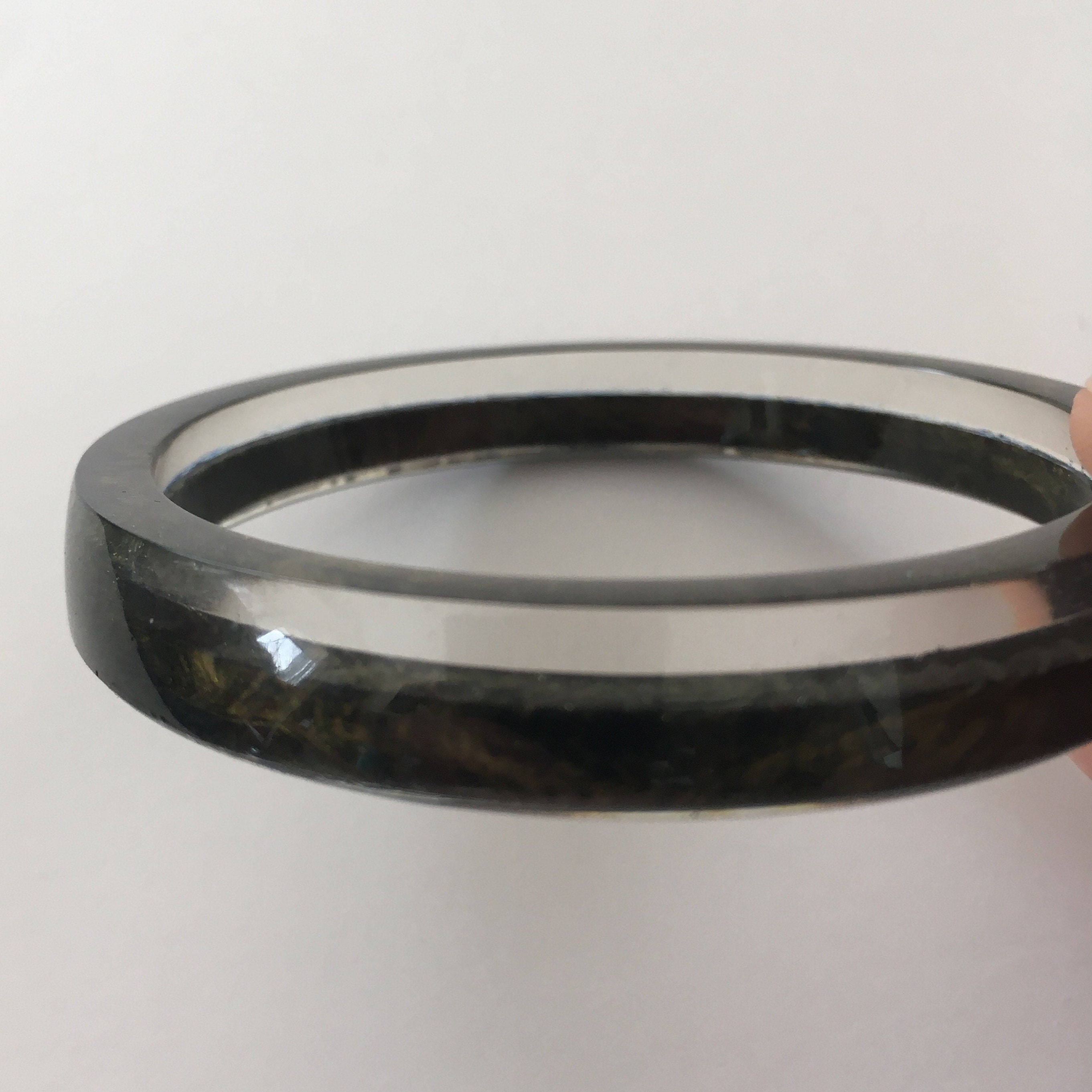 Black and Gold w/ Clear - Small Resin Bangle - Epoxy Bracelet w/ Black and Gold - Small Circle - Waterproof - Lightweight - Durable