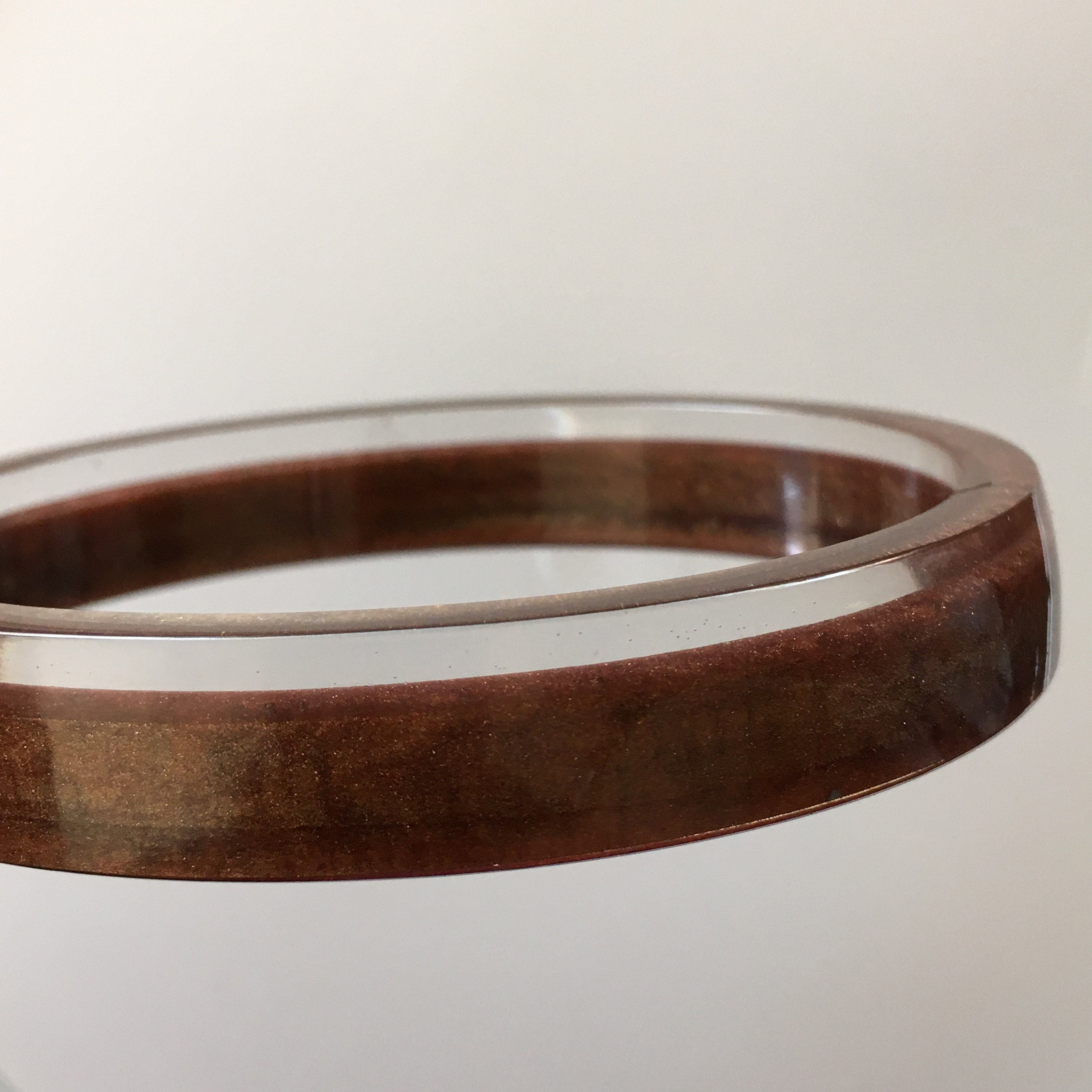 Metallic Bronze w/ Clear - Oval Resin Bangle - Epoxy Resin Bracelet w/ Mica Powder - Medium Oval - Waterproof - Lightweight - Durable