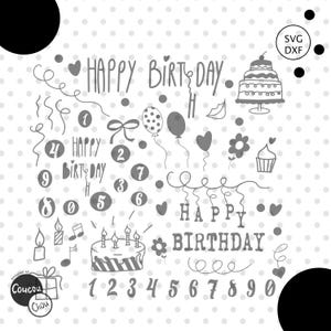 Fichier de tracé Joyeux anniversaire Doodle svg dxf, Anniversaire svg, Joyeux anniversaire par CoucouChou