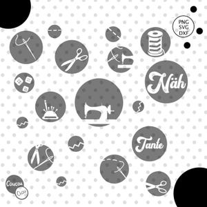 Plotter file Sewing Bubbles SVG DXF set, Sewing SVG, Sewing Supplies SVG, Sewing Machine SVG, Scissors, Needle Thread, Sewing Bubbles by CoucouChou