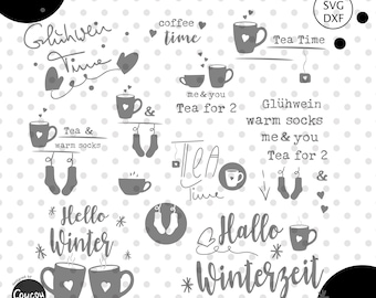 Plotter file Wintertime Teatime svg dxf Bundle,Tea svg,Winter svg,Wintertime Teatime by CoucouChou