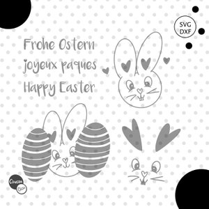 Fichier traceur lapin de Pâques coeur lapin svg dxf, svg de Pâques, fichier laser, CoucouChou