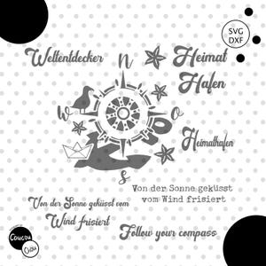 Archivo de trazador de brújula SVG (dxf), puerto base SVG, ancla SVG, Estrella Polar, marítimo SVG, brújula por CoucouChou