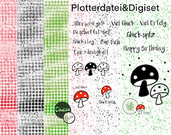 Plotter file and digistamps Happiness SVG DXF PNG with digi paper, file by CoucouChou