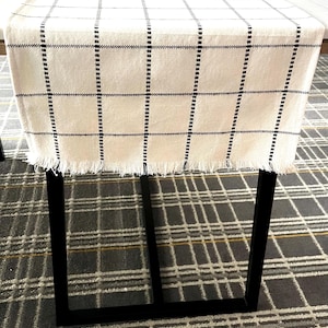 Reversible Black and Cream Plaid Table Runner: Handmade Cotton Table Linen
