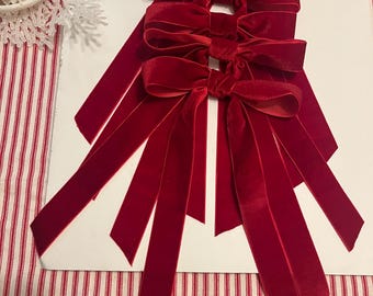 Noeud de Noël fait main en velours rouge, décoration de guirlande et d'arbre, noeuds de Saint-Valentin