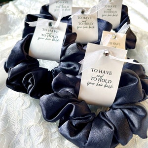 Navy Blue Scrunchies, Silky Satin Scrunchies, Bridesmaid Gifts,  Hair Accessories, Bridesmaid Proposal Box Scrunchies, Medium Size