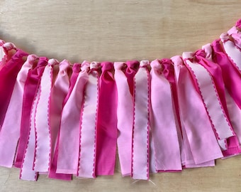 Pink Rag Tie Garland: Handmade Cotton Party Decoration