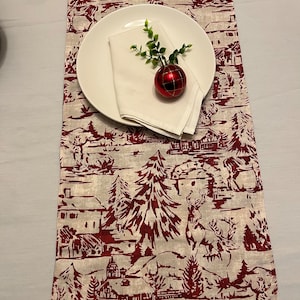 Red and Cream Table Runner, Christmas Runner, Red Table Runner, Table Runner,  Reversible Runner with Buffalo print