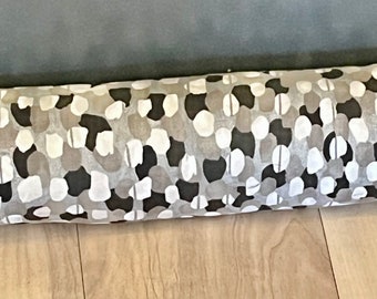 Cotton Door Draft Stopper: Removable Insert, Black/White/Tan Print