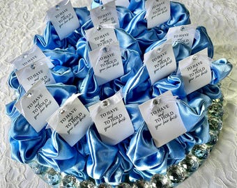 Blue Satin Scrunchies: Silky Hair Accessories, Bridesmaid Gifts