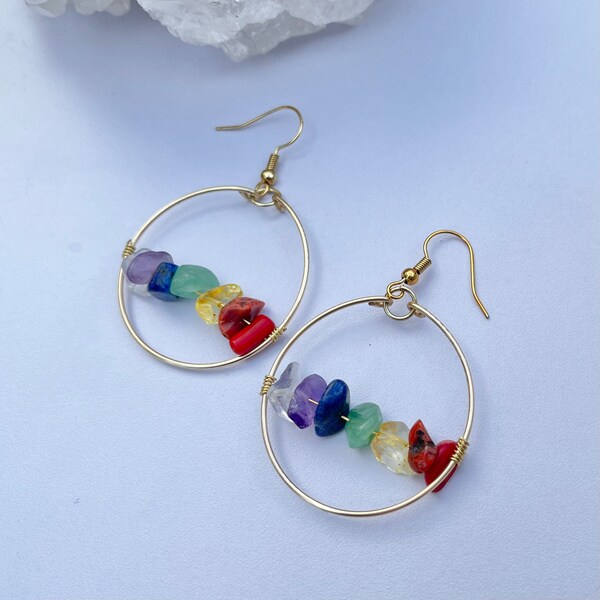 thumbnail image 2 of 5 Pairs Natural Stone 7 Chakra Earrings - Reiki Healing Jewelry For Women 2 of 6
