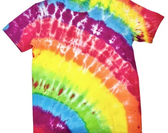 T-shirt pour adultes Rainbow Tie Dye pour enfants, teint à la main, taille 14