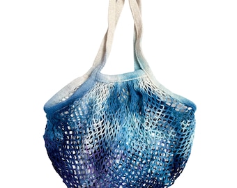 Tie Dye - Mesh Bag - Market Bag - Hand Bag - Reusable Bag - Hand Dyed - Navy Blue Tie Dye