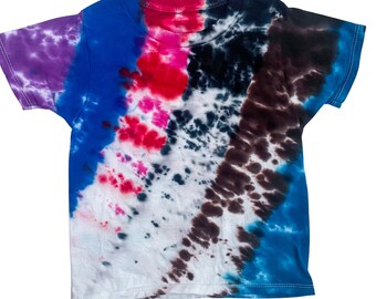 Kid's Tie Dye T Shirt, Red, Black, and Blue Hand Dyed, Size 4